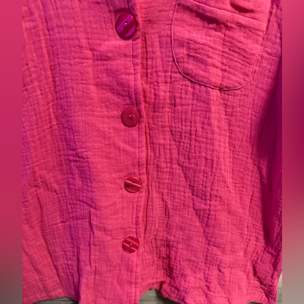 NWT Sincerely Jules 100% cotton hot pink short sleeve button down - Picture 2 of 6
